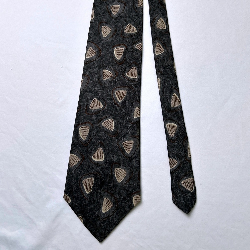Calvin Klein Mens Vintage Geometric Abstract Silk Necktie OS Charcoal Grey